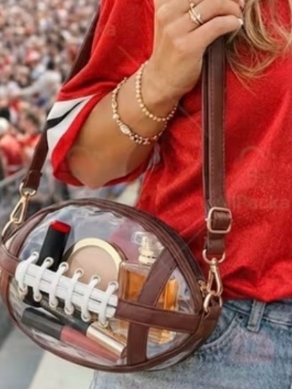 🏈FOOTBALL SHAPED CLEAR GAME DAY HANDBAG